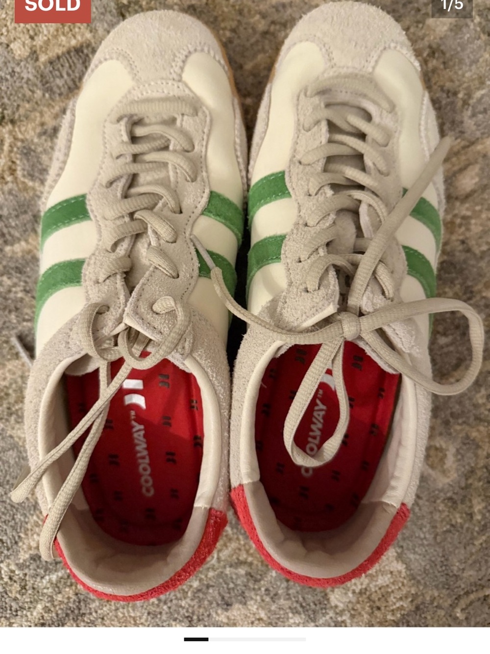 Coolway Kids Sneakers Cream with Green Stripes and Pink Heel EU 40 US 9
